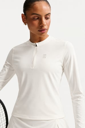 Nike Court Advantage Dri-FIT Mid-Layer 1/4 Zip Tennis Top Kadın Uzun Kollu Dar Kesim Fermuarlı Yaka Tenis Üstü Kırık Beyaz