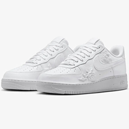 Nike Air Force 1 AF1 07 Rose Pattern Unisex Leather Sneaker Gül Desenli Hakiki Deri Günlük Spor Ayakkabı Beyaz 