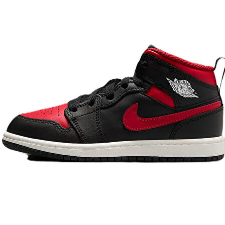 Nike Air Jordan 1 Mid PS Leather Unisex Sneaker Hakiki Deri Günlük Spor Ayakkabı Siyah Kırmızı