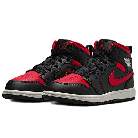 Nike Air Jordan 1 Mid PS Leather Unisex Sneaker Hakiki Deri Günlük Spor Ayakkabı Siyah Kırmızı