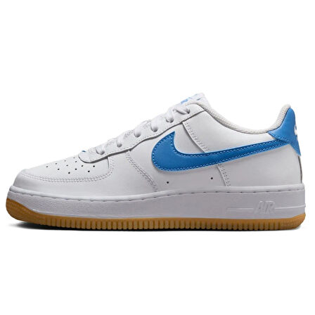 Nike Air Force 1 AF1 GS Leather Unisex Sneaker Swoosh Hakiki Deri Günlük Spor Ayakkabı Beyaz Mavi