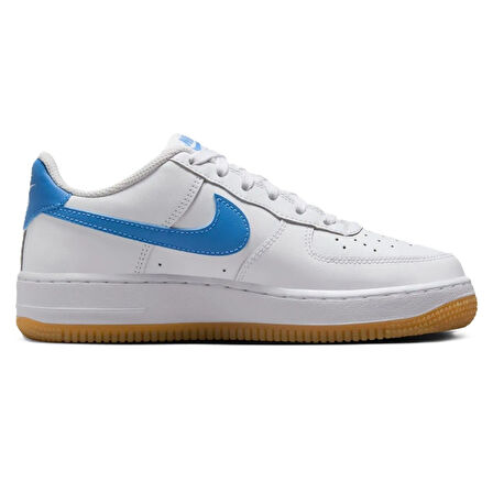Nike Air Force 1 AF1 GS Leather Unisex Sneaker Swoosh Hakiki Deri Günlük Spor Ayakkabı Beyaz Mavi