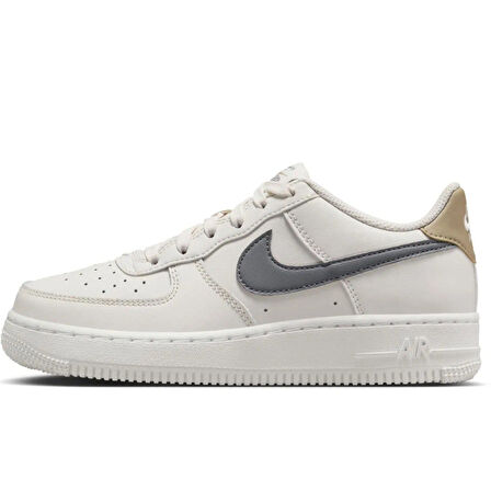 Nike Air Force 1 AF1 GS Leather Unisex Sneaker Swoosh Hakiki Deri Günlük Spor Ayakkabı Krem Gri
