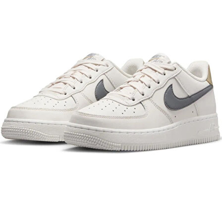Nike Air Force 1 AF1 GS Leather Unisex Sneaker Swoosh Hakiki Deri Günlük Spor Ayakkabı Krem Gri