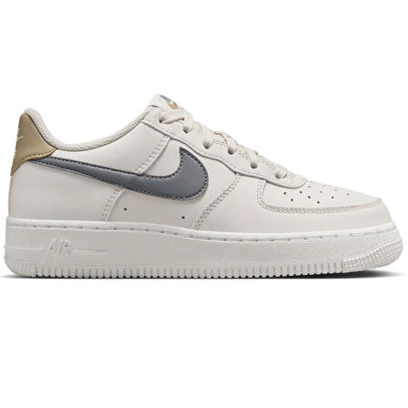 Nike Air Force 1 AF1 GS Leather Unisex Sneaker Swoosh Hakiki Deri Günlük Spor Ayakkabı Krem Gri