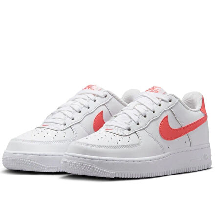 Nike Air Force 1 AF1 GS Leather Unisex Sneaker Turuncu Swoosh Hakiki Deri Günlük Spor Ayakkabı Beyaz-Turuncu