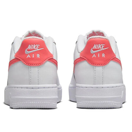 Nike Air Force 1 AF1 GS Leather Unisex Sneaker Turuncu Swoosh Hakiki Deri Günlük Spor Ayakkabı Beyaz-Turuncu