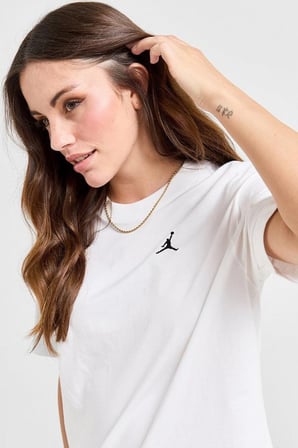 Nike Jordan Essential Women's Loose Fit T-Shirt Kadın Nakış Logo Pamuklu Bol Kesim Tişört Beyaz