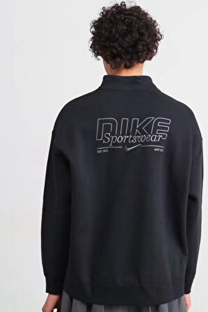 Nike Sportswear Fleece 1/4 Zipped Oversized Sweatshirt Kadın Oversize 1/4 Fermuarlı Sweatshirt Siyah