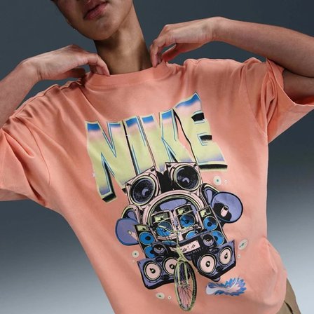 Nike Sportswear Oversize SS Womens Tee Grafik Baskılı Bol Kesim Kadın Tişört Turuncu
