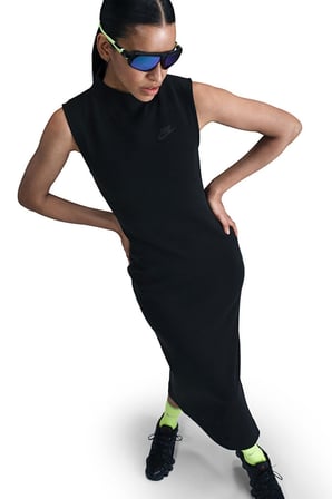 Nike Womens Tech Fleece Maxi Tank Dree Balıkçı Yaka Fermuar Yırtmaçlı Kadın Elbise Siyah
