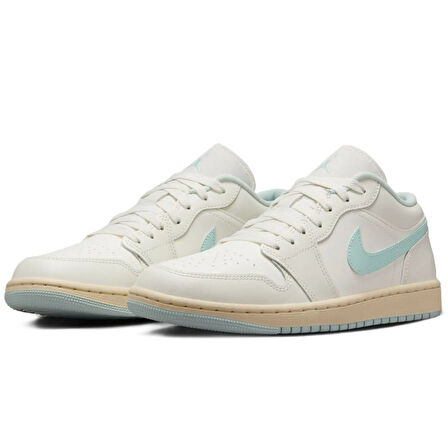 Nike Air Jordan 1 Low Womens Leather Sneaker Hakiki Deri Kadın Günlük Spor Ayakkabı Beyaz-Yeşil