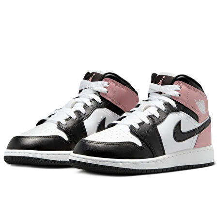 Nike Air Jordan 1 MID Leather Unisex Sneaker Hakiki Deri Bilekli Günlük Spor Ayakkabı Siyah-Beyaz