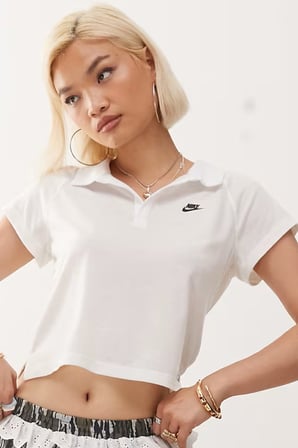 Nike Sportswear Retro Polo Slim Fit T-shirt Kadın İnce Dokulu Kısa Kesim Polo Yaka Tişört Beyaz