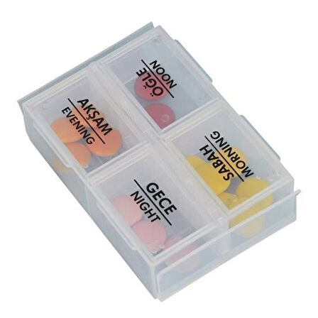 CT-STONES® 4 Öğün Günlük Hap İlaç Saklama Taşıma Kutusu İlaç Hatırlatıcı