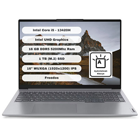 Lenovo Thinkbook 16 G6 IRL GTI1 Intel Core i5 13420H 16GB 1TB SSD 16'' WUXGA Freedos Gri Taşınabilir Bilgisayar 21KH00SXTR