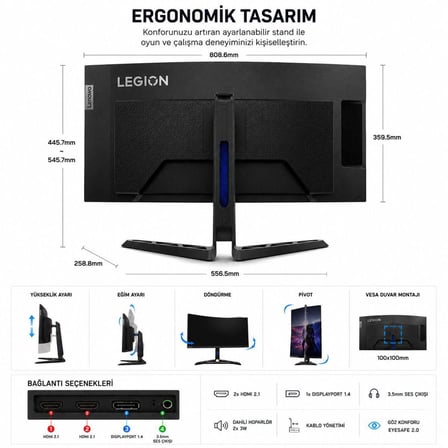 Lenovo Legion R34W-30 34 Inç 0.5 Ms 180 Hz Wqhd Curved Monitör 67C7GACBTK