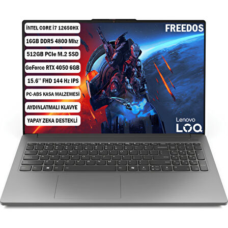 LOQ Intel Core i7 12650HX 16GB 512GB SSD RTX4050 Freedos 15.6" FHD Taşınabilir Bilgisayar 83LK002VTR