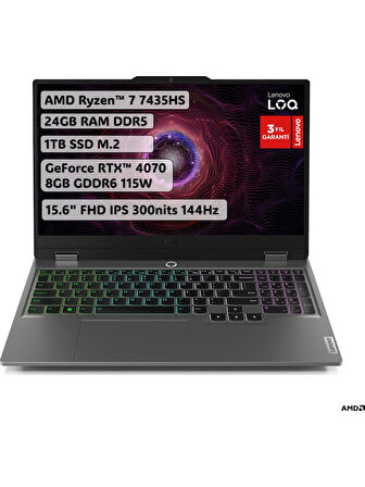 Lenovo LOQ 15ARP9 AMD Ryzen 7 7435HS 24GB RAM 1TB SSD RTX4070 Freedos 15.6” FHD 144Hz 83JC00F6TR