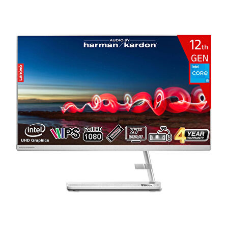 Lenovo IdeaCentre AIO3 27IAP7 Intel Core i5-12450H 16GB 512GB SSD Intel UHD Graphics 27 FHD IPS FreeDos F0GJ0127TR Klavye+Mouse Beyaz All In One Bilgisayar