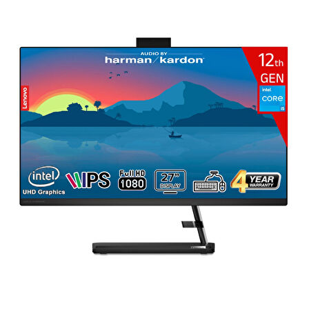 Lenovo IdeaCentre AIO3 27IAP7 Intel Core i5-12450H 16GB 512GB SSD Intel UHD Graphics 27 FHD IPS FreeDos F0GJ0129TR Klavye+Mouse Siyah All In One Bilgisayar