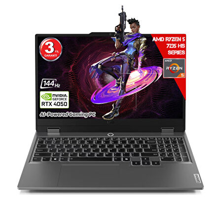 Lenovo LOQ 15ARP9 AI AMD Ryzen 5-7235HS 24GB DDR5 1TB SSD RTX4050 6GDDR6 15.6 IPS 144Hz FHD FreeDos 83JC00H5TR Dizüstü Bilgisayar