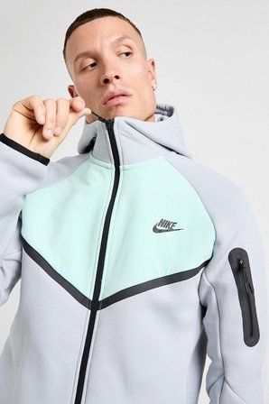 Nike Tech Fleece Mix Full Zip Windrunner Hoodie Kapüşonlu Unisex Sweatshirt Gri-Yeşil