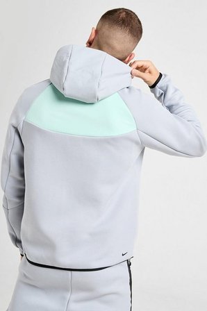 Nike Tech Fleece Mix Full Zip Windrunner Hoodie Kapüşonlu Unisex Sweatshirt Gri-Yeşil