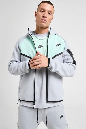 Nike Tech Fleece Mix Full Zip Windrunner Hoodie Kapüşonlu Unisex Sweatshirt Gri-Yeşil
