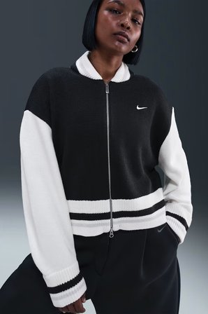 Nike Cardigan Street Womens Oversize Sweatshirt Bol Kesim Akrilik Fermuarlı Kadın Sweatshirt Siyah-Beyaz