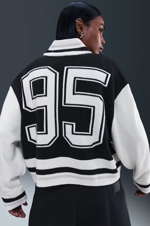 Nike Cardigan Street Womens Oversize Sweatshirt Bol Kesim Akrilik Fermuarlı Kadın Sweatshirt Siyah-Beyaz