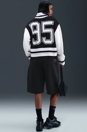 Nike Cardigan Street Womens Oversize Sweatshirt Bol Kesim Akrilik Fermuarlı Kadın Sweatshirt Siyah-Beyaz