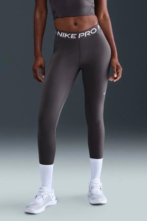 Nike Pro 365 Dri Fit Training Legging Tight Fit Thunder Grey White Kadın File Panelli Spor Tayt Füme