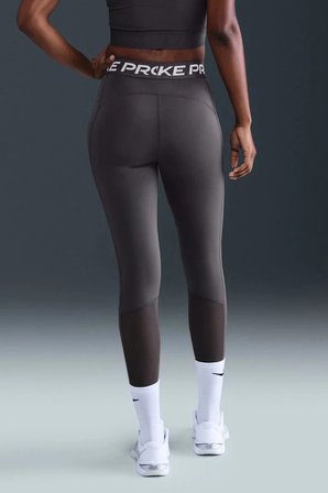 Nike Pro 365 Dri Fit Training Legging Tight Fit Thunder Grey White Kadın File Panelli Spor Tayt Füme