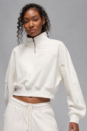 Nike Jordan Fleece Essential Çeyrek Fermuarlı Kadın Dik Yaka Sweatshirt Beyaz