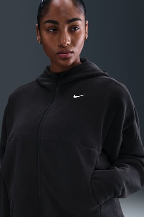 Nike One Oversize Therma-Fit Full Zip Womens Sweatshirt Bol Kesim Tam Fermuar Kapüşonlu Polar Kadın Sweatshirt Siyah 