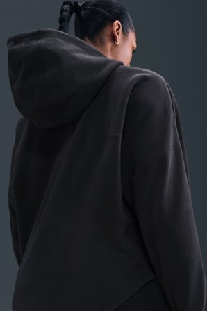 Nike One Oversize Therma-Fit Full Zip Womens Sweatshirt Bol Kesim Tam Fermuar Kapüşonlu Polar Kadın Sweatshirt Siyah 