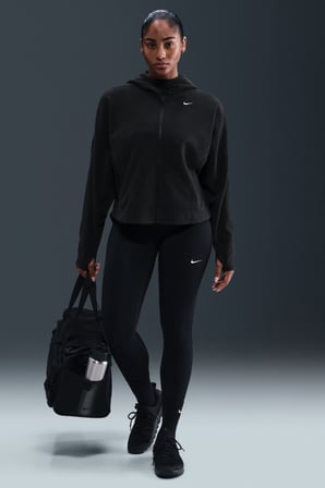 Nike One Oversize Therma-Fit Full Zip Womens Sweatshirt Bol Kesim Tam Fermuar Kapüşonlu Polar Kadın Sweatshirt Siyah 