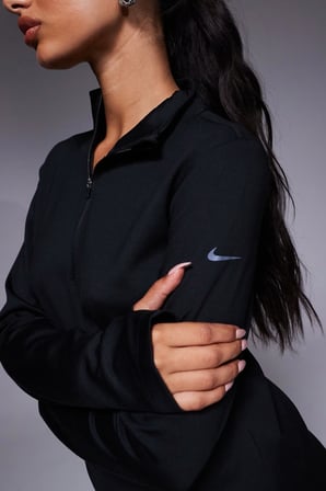 Nike One Training Dri Fit Half Zip Midlayer Long Sleeve Top Kadın 1/2 Fermuar Ligralı Kalın Sweatshirt Siyah