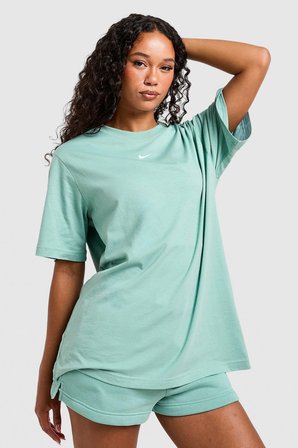 Nike Sportswear Organic Cotton Loose Fit T-shirt Kadın Nakış Swooslu Bol Kesim Tişört Yeşil