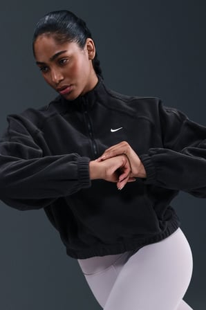 Nike One Oversize Therma-Fit Half Zip Womens Sweatshirt Bol Kesim Yarım Fermuar Dik Yaka Polar Kadın Sweatshirt Siyah 