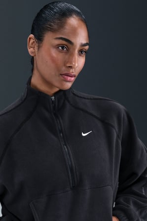 Nike One Oversize Therma-Fit Half Zip Womens Sweatshirt Bol Kesim Yarım Fermuar Dik Yaka Polar Kadın Sweatshirt Siyah 