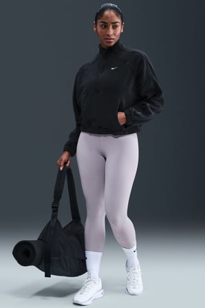 Nike One Oversize Therma-Fit Half Zip Womens Sweatshirt Bol Kesim Yarım Fermuar Dik Yaka Polar Kadın Sweatshirt Siyah 