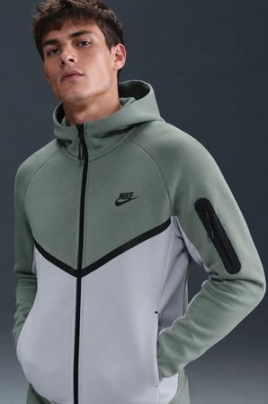 Nike Tech Fleece Full Zip Windrunner Hoodie Kapüşonlu Unisex Sweatshirt Yeşil Gri