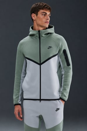 Nike Tech Fleece Full Zip Windrunner Hoodie Kapüşonlu Unisex Sweatshirt Yeşil Gri