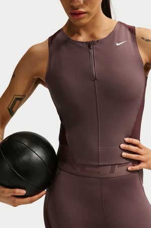 Nike Pro Women's Dri Fit Tank Top Çeyrek Fermuar Kadın Antreman Atleti Kahverengi