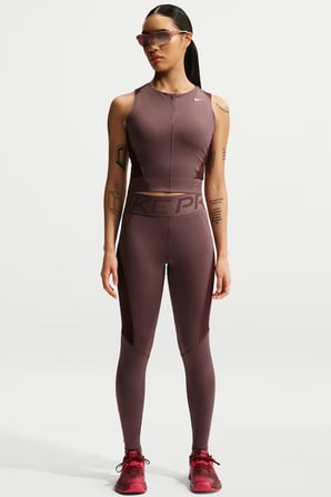 Nike Pro Women's Dri Fit Tank Top Çeyrek Fermuar Kadın Antreman Atleti Kahverengi