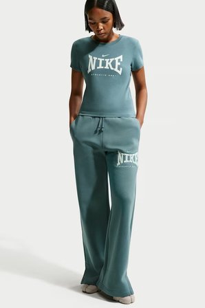 Nike Phoenix Fleece Hr Wd Leg Womens Pant.Yüksek Bel Bol Kesim Geniş Paça Kadın Günlük Eşofman Altı Yeşil