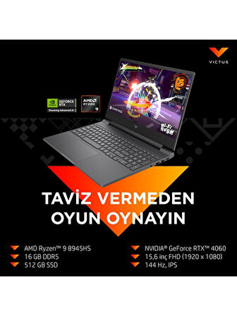 HP Victus 15-FB3007NT AMD Ryzen 9 8945HS 16GB 512GB SSD RTX4060 Freedos 15.6" Taşınabilir Bilgisayar B82WDEA