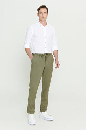 Slim Fit Dar Kesim Beli Bağlamalı Esnek Pantolon